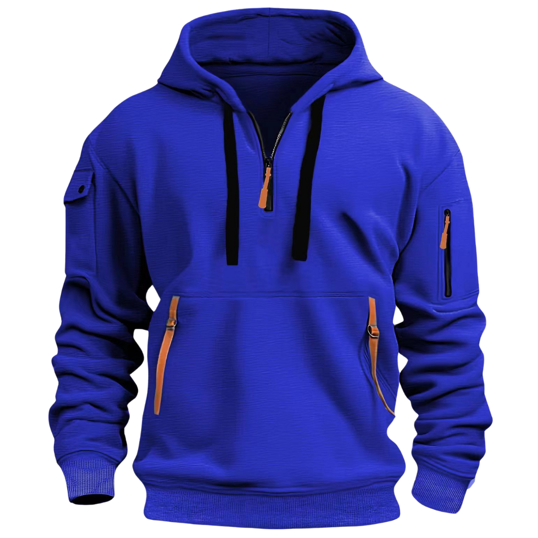 Sweat homme à capuche demi-zip manches longues