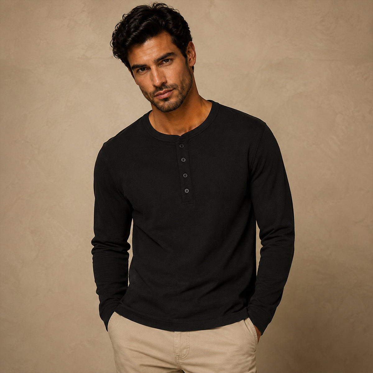 T-shirt homme boutonné manches longues