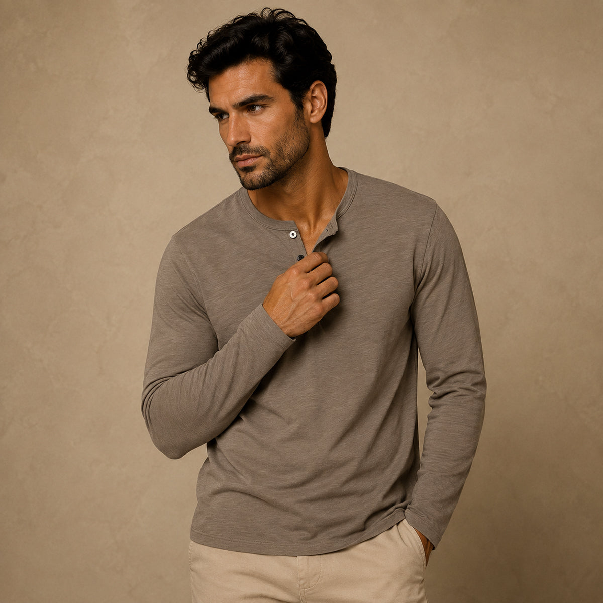 T-shirt homme boutonné manches longues