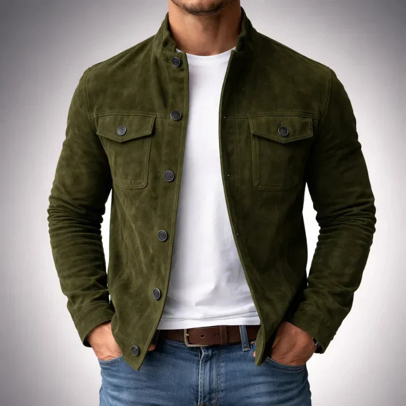 Veste homme effet daim col montant boutonnée