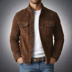 Veste homme effet daim col montant boutonnée
