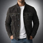 Veste homme effet daim col montant boutonnée