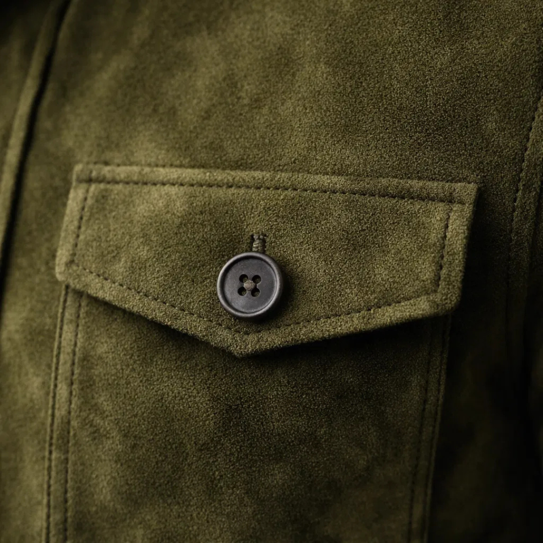 Veste homme effet daim col montant boutonnée