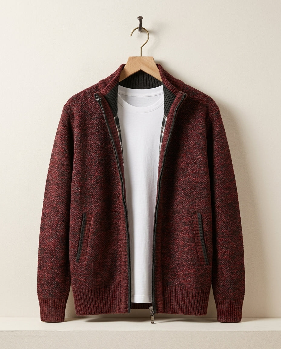Veste homme en maille zippée col montant
