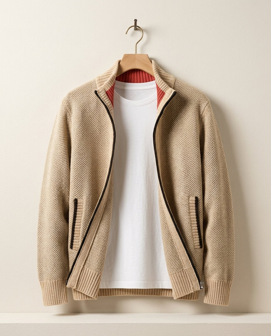 Veste homme en maille zippée col montant