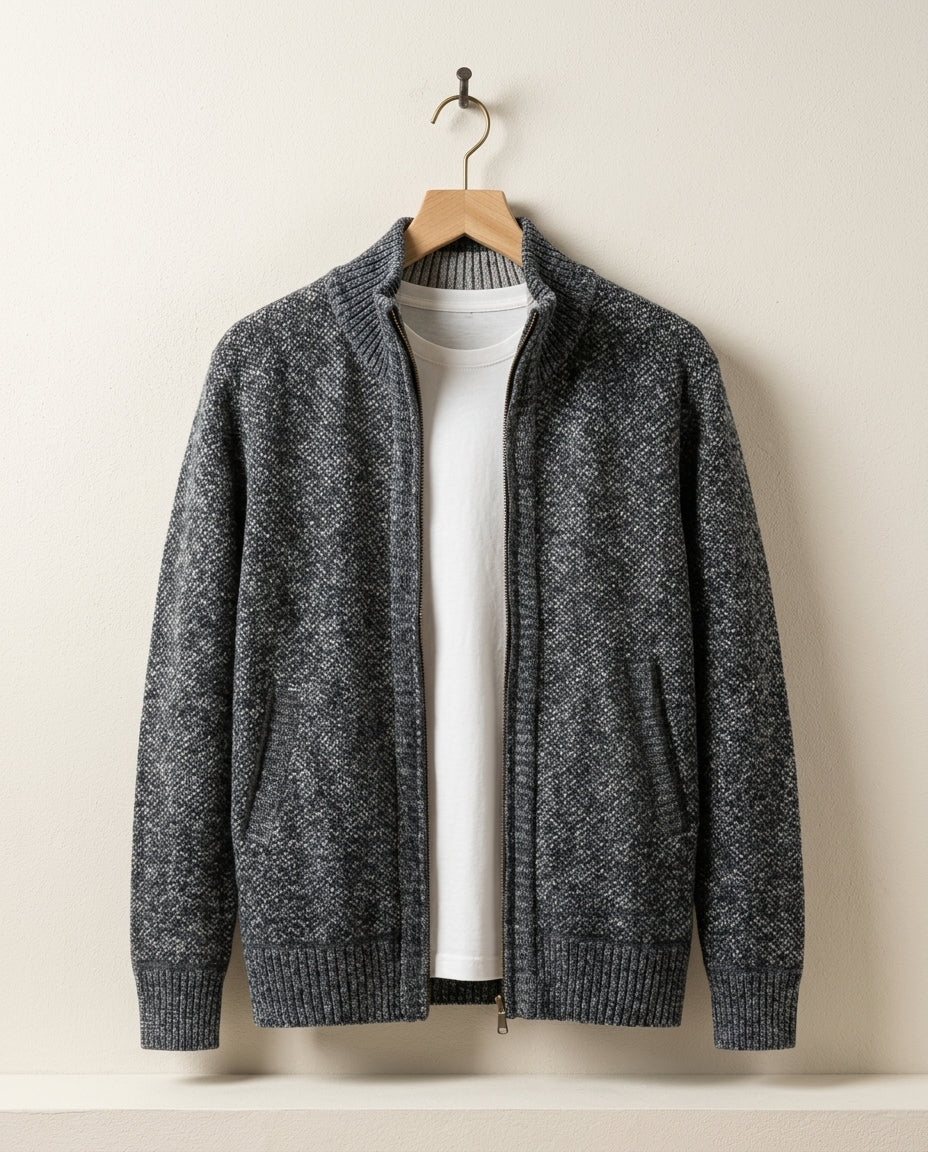 Veste homme en maille zippée col montant
