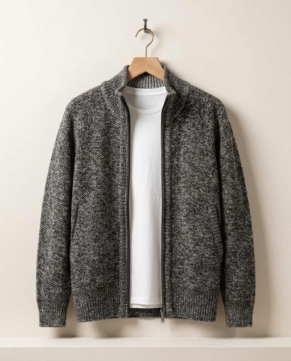 Veste homme en maille zippée col montant
