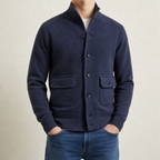 Veste homme maille col montant boutonnée