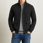 Veste homme maille col montant boutonnée
