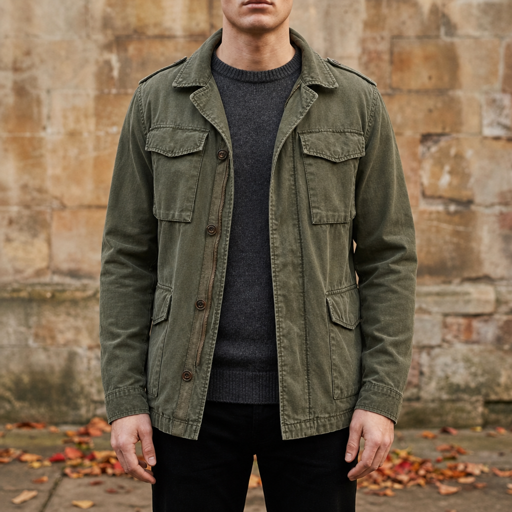 Veste homme toile col à revers zippée