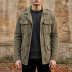 Veste homme toile col à revers zippée